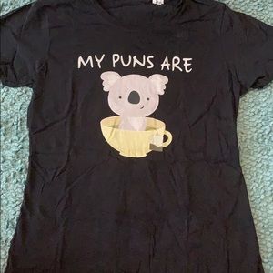 Black tee shirt pun graphic